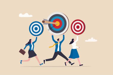 Personal goal for career development, individual target to achieve for job evaluation, objective or purpose concept, businessman and businesswoman office workers walking with their personal goals.