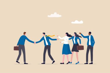 Onboarding new employee, warm welcome to new office, introduce new hire to colleagues, orientation training on first day concept, businessman manager handshake welcome and introduce new staff to team.