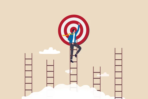 Ladder Success Reach Goal Target Challenge Achieve Goal Strategy Motivation —  Vetores de Stock