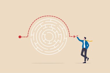 Sorunları aşmak için çözüm ya da çözüm, engelleri aşmak için yaratıcılık ya da iş sorununu çözmek, yol kavramından kaçınmak, iş adamı dehası labirenti çözmek için çözüm çizgisi çizdi.