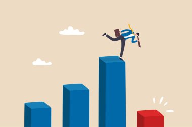 Bir sonraki ekonomik durgunluk ya da tahmin, borsa düşüşü veya gelir düşüşü, düşük performans veya düşen GSYİH kavramı, iş adamı yatırımcı umutsuzluk grafiğini görmek için teleskoptan bakıyor.