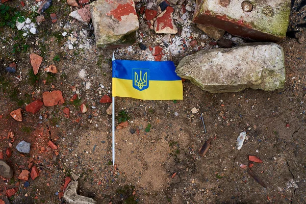 우크라이나 국기 가 땅에 걸려 있다. — 스톡 사진