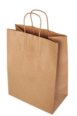 Beyaz arka planda izole edilmiş kahverengi bir kesekağıdının maketi..