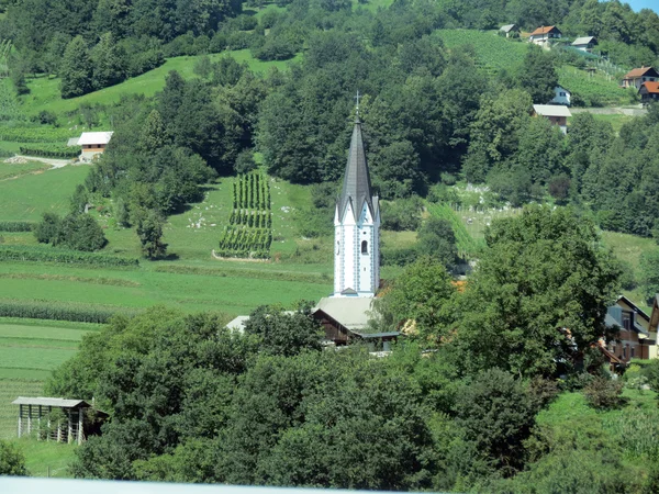 Chiesa e alberi Immagine Stock