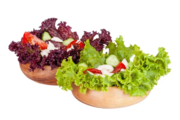 Ensalada fresca con tomates y pepinos aislados sobre fondo blanco —  Fotos de Stock