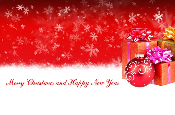 Merry Christmas and Happy New Year red background with Christmas gifts — Stock Photo, Image