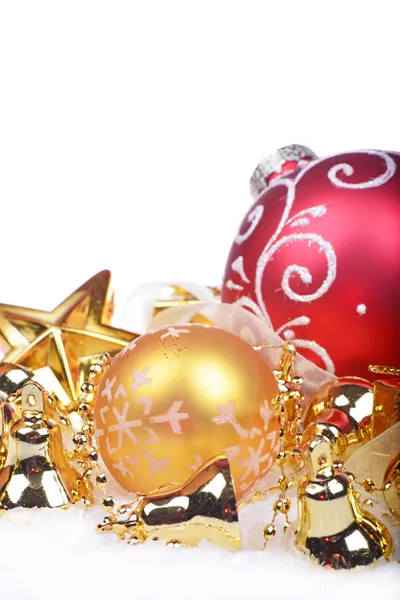 Christmas background with golden balls and bells — Stock Photo, Image