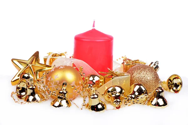 Christmas background with golden balls and bells — Stock Photo, Image