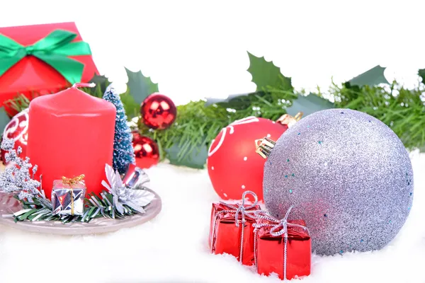Christmas background with balls and candle — Stock Photo, Image