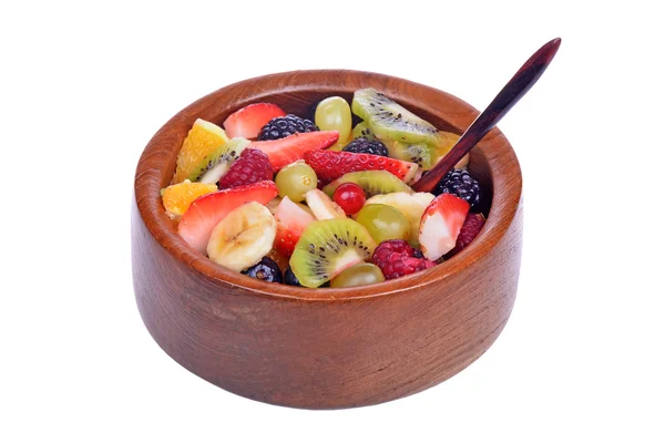 Ovocný salát s jahody, pomeranče, kiwi, borůvky a broskve — Stock fotografie