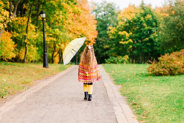 Fiatal Vonzó Mosolygós Lány Esernyő Alatt Egy Őszi Erdőben — Stock Fotó