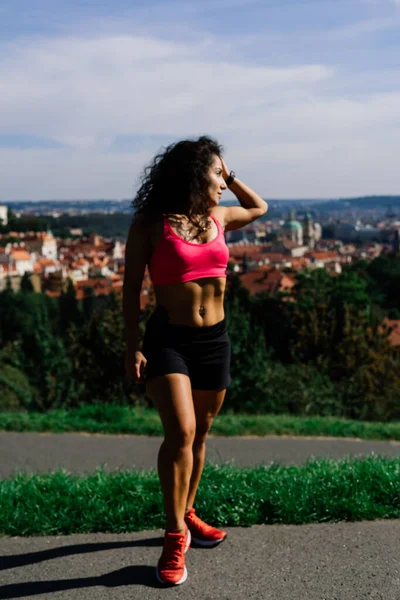 Woman Boxer Training Outdoor City Nature Background — Fotografia de Stock