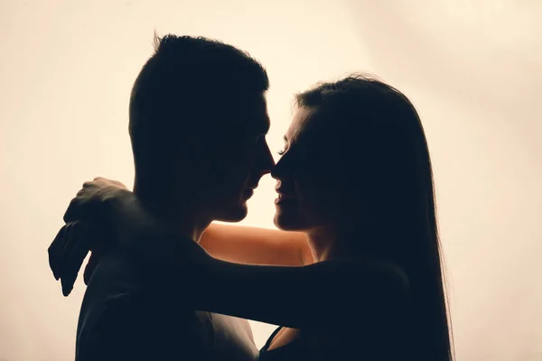 Two Lovers Isolated Silhouette White Studio Shooting — Stock Photo, Image