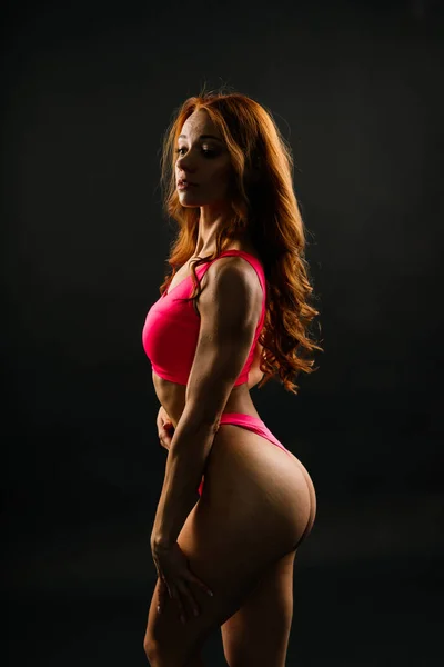 Body Sports Attractive Woman Dark White Background — Stock Photo, Image