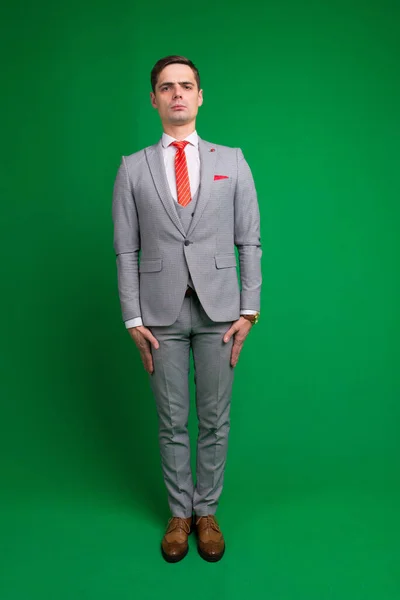 Young Business Man Full Body Isolated White Green Background — Φωτογραφία Αρχείου