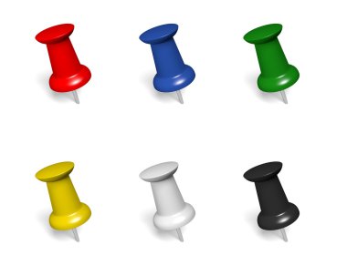 Pinboard tacks in six colors clipart