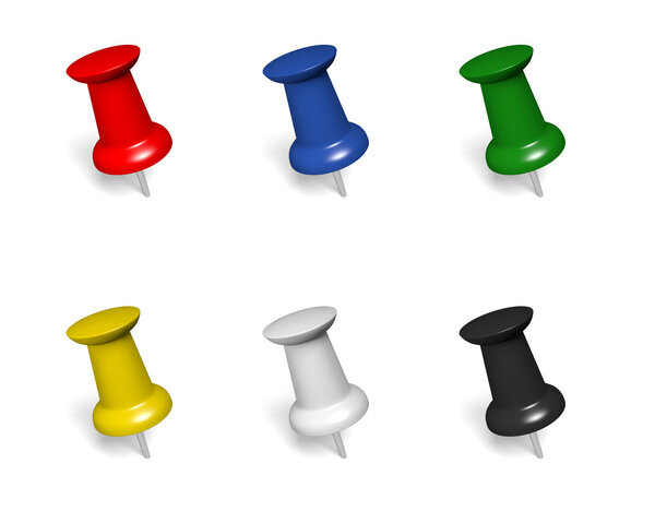 Pinboard tacks in six colors