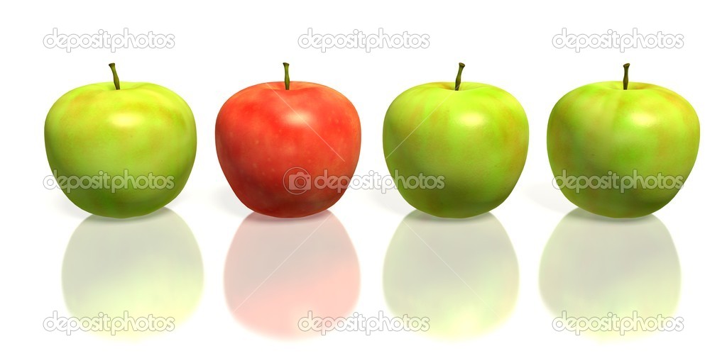 Red apple between green apples