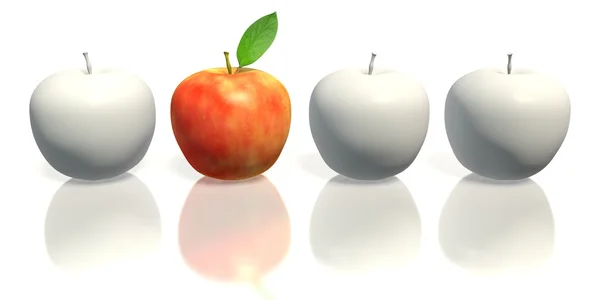 Roter Apfel zwischen weißen Äpfeln — Stockfoto