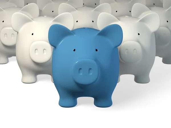 Piggy bank - Grupo com líder azul — Fotografia de Stock