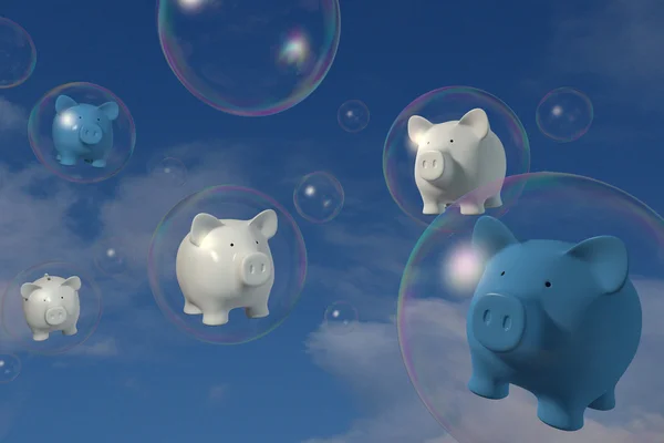 Piggy bank - 5 Pigs floating in a bubble — Stock Photo, Image