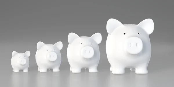 Piggy bank - increasing size (Front) — Stock Photo, Image