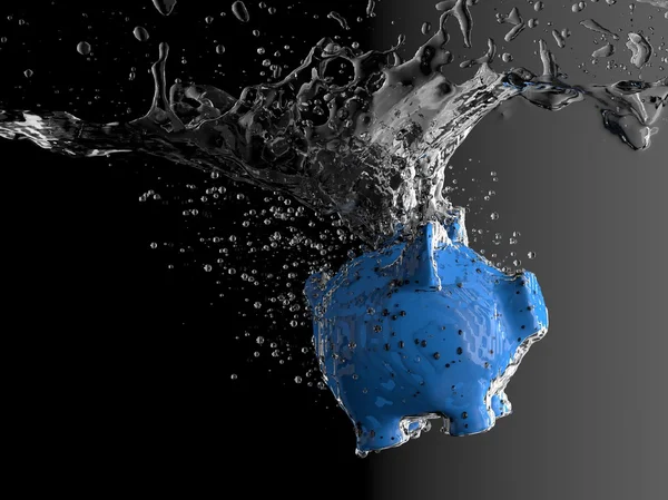 Piggy bank - water splash (blue pig) — Stock Photo, Image