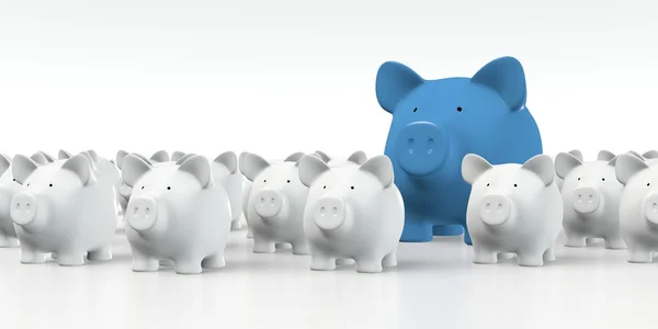 Piggy bank - Group with big blue pig — Stock Photo, Image