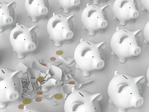 Piggy bank - grid with broken pig — Stock Photo, Image