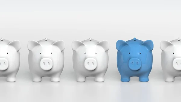 Piggy bank - orthographic raw with blue pig — Stock Photo, Image