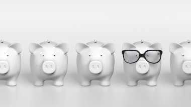 Piggy bank - orthographic raw with one pig with glasses clipart