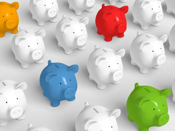 Piggy bank - grid with colored pigs — Stock Photo, Image