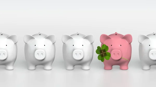 Piggy bank - orthographic raw with pink pig with clover — Stock Photo, Image