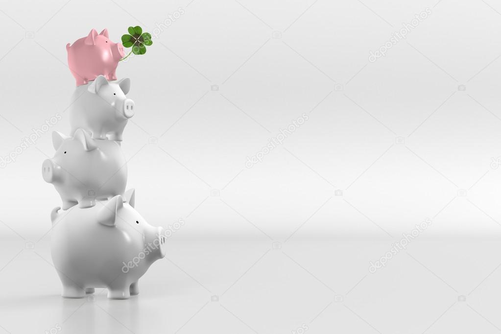 Piggy bank - irregular stack of pigs with clover