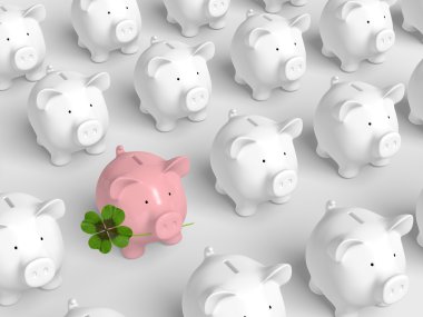 Piggy bank - grid with pink pig with clover clipart