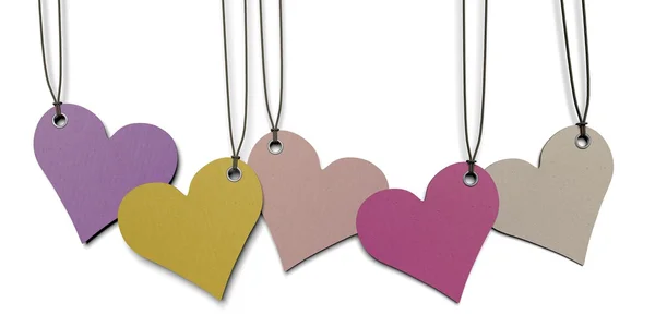 Five heart shaped paper tags — Stock Photo, Image