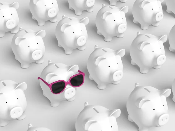 Piggy bank - grid with pig with pink sunglasses — Stock Photo, Image