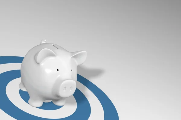 Banco porquinho - porco branco em círculos de alvo azuis — Fotografia de Stock