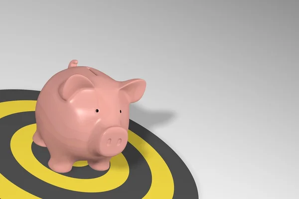 Piggy bank - pink pig on yellow target circles — Stock Photo, Image