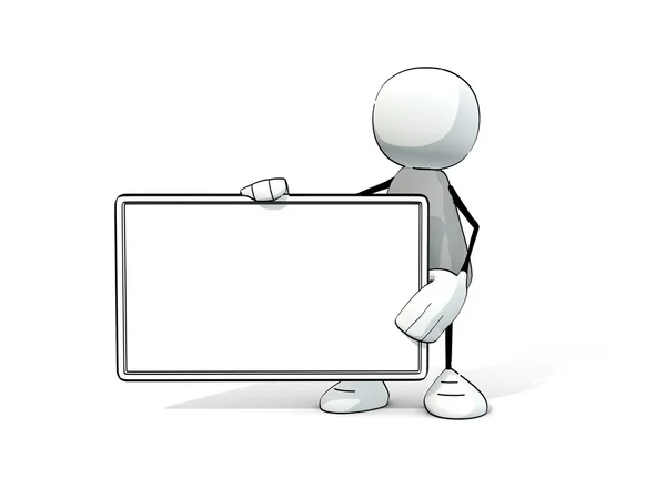 Little sketchy man with white board — Stock Photo, Image