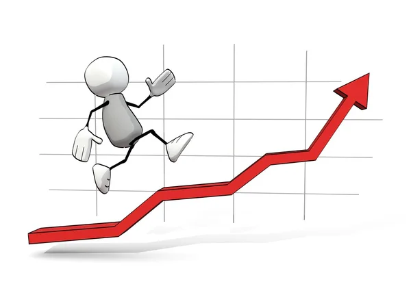 Little sketchy man running up a chart — Stock Photo, Image