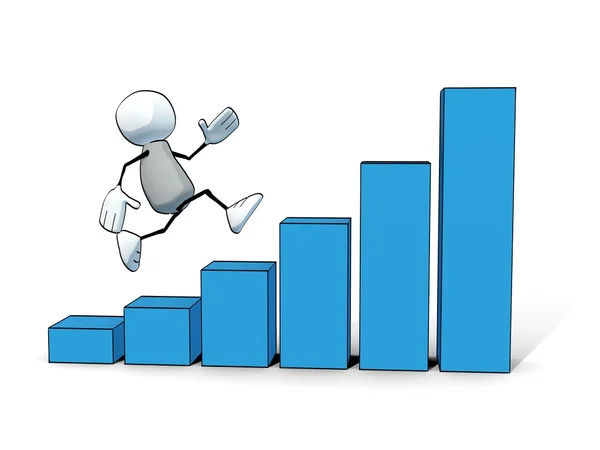 Little sketchy man running up a bar chart — Stock Photo, Image