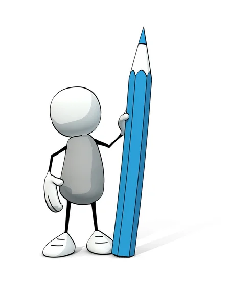 Little sketchy man with blue pencil — Stock Photo, Image