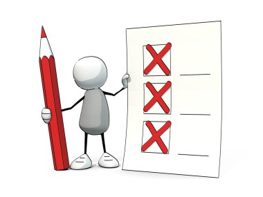Biraz yarım yamalak adam kırmızı kalem ve kontrol listesi