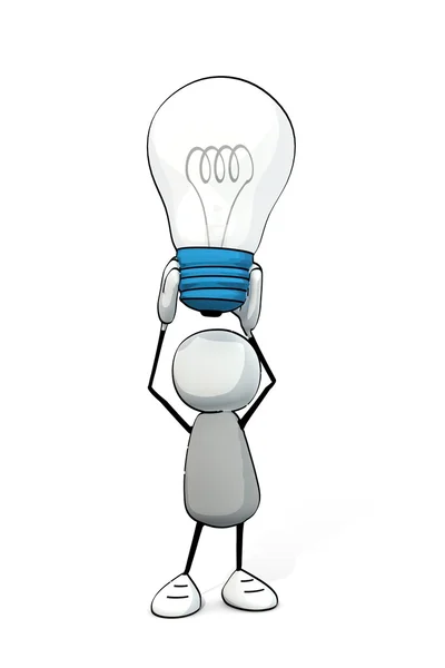 Little sketchy man with a blue light bulb — Stock Photo, Image