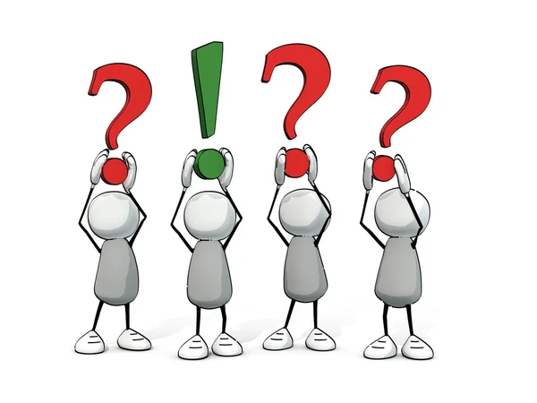 Little sketchy men with question and exclamation mark — Stock Photo, Image