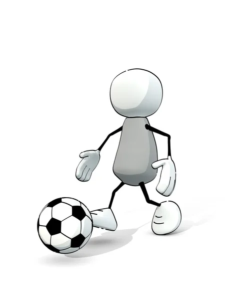 Little sketchy man playing with a soccer ball — Stock Photo, Image