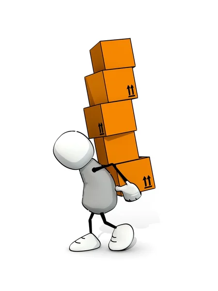 Little sketchy man with a pile of package — Stock Photo, Image