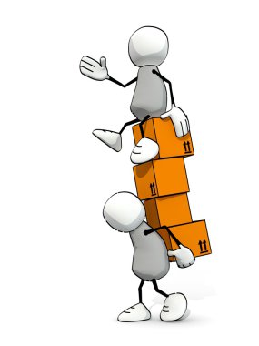 Little sketchy man carrying packages with man on top clipart