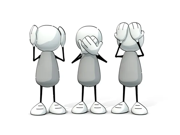 ağız, kulaklar ve gözler kendi elleriyle kapsayan küçük yarım yamalak adamlar